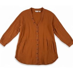 Boho Gauze Tunic Cotton Raw Edge Rust 1X Caffe Marrakesh
